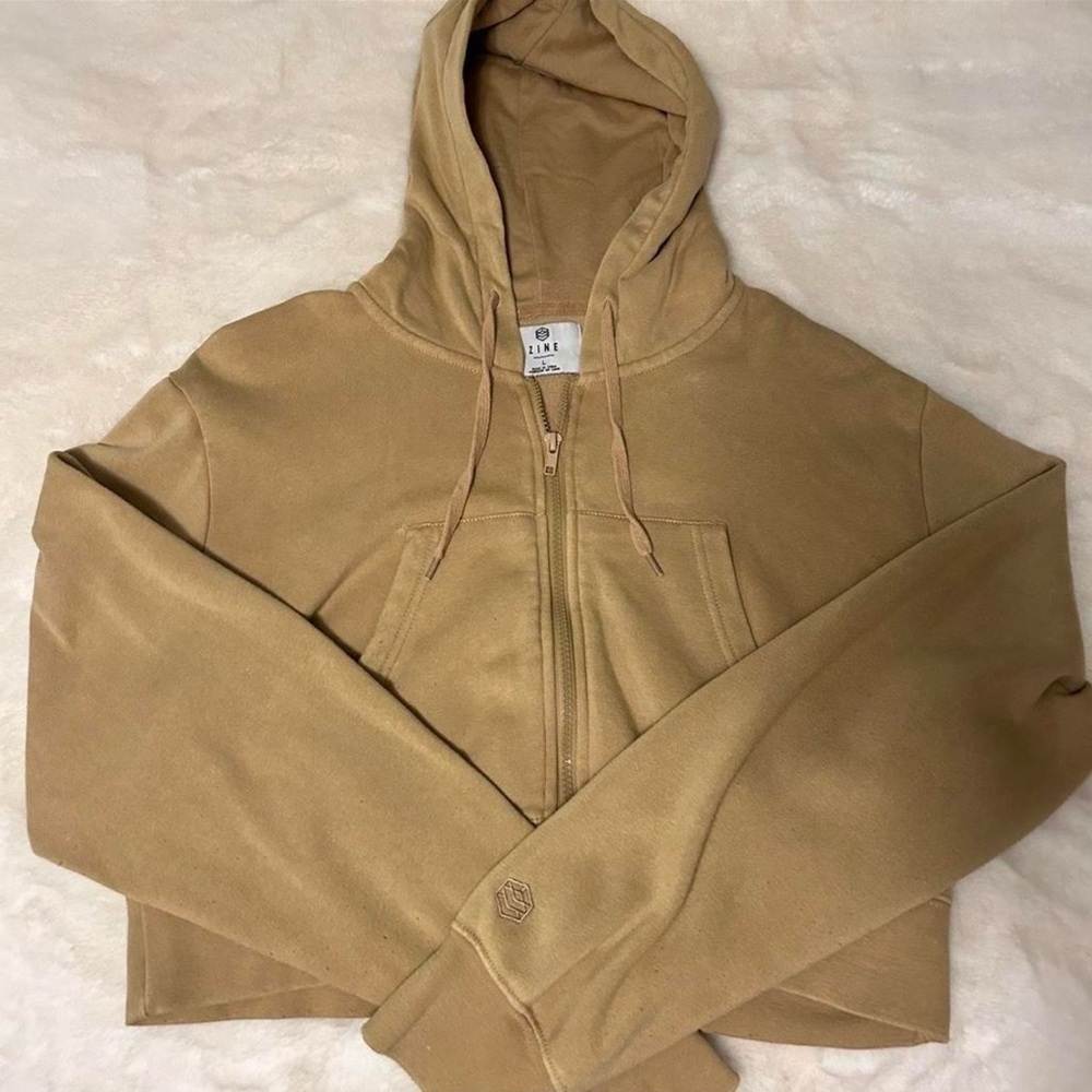 Tilly's Tan Cropped Zip Hoodie Jacket